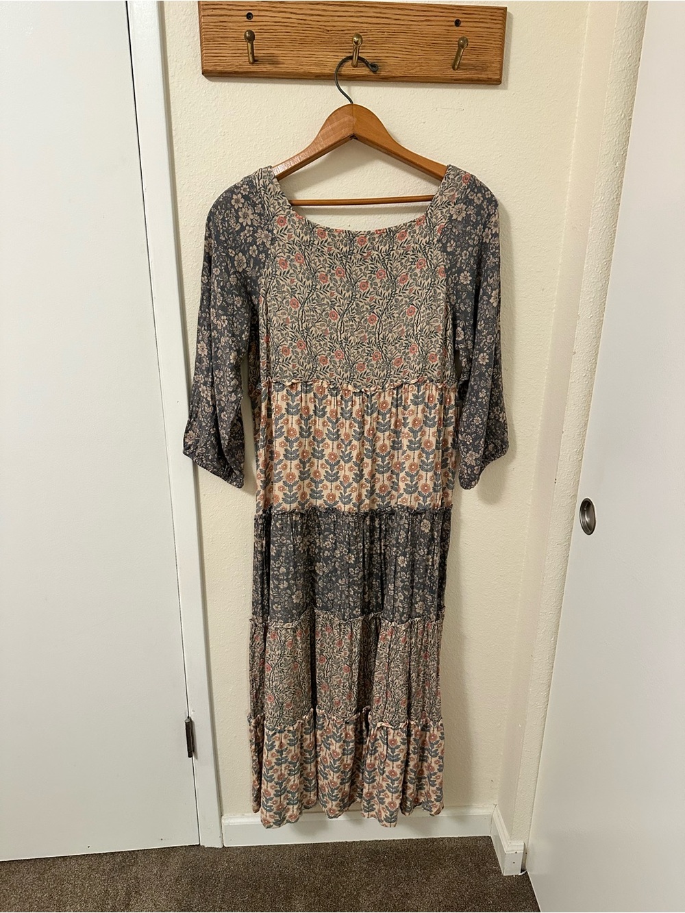 NATURAL LIFE Floral Patchwork Tiered Maxi Dress - Gray & Cream - Picture 4 of 8
